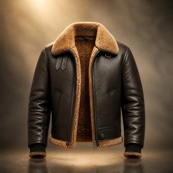 Shearling aviator jacket with caramel lining by Maison Fourrure