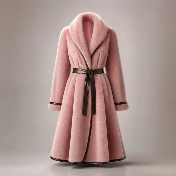 Pink mink fur trench coat with leather belt by Maison Fourrure