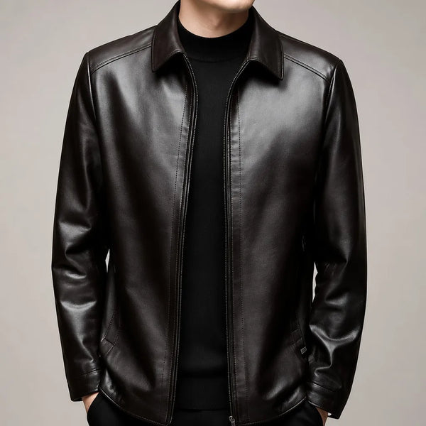 Men's black cowhide leather trench coat by Maison Fourrure