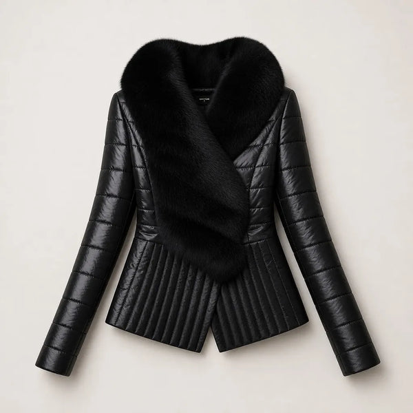 Black quilted mink fur collar coat by Maison Fourrure