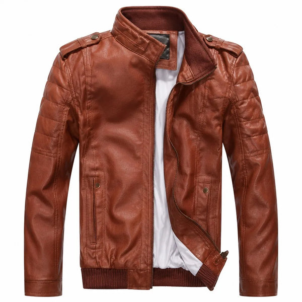 Cognac brown cowhide leather biker jacket by Maison Fourrure
