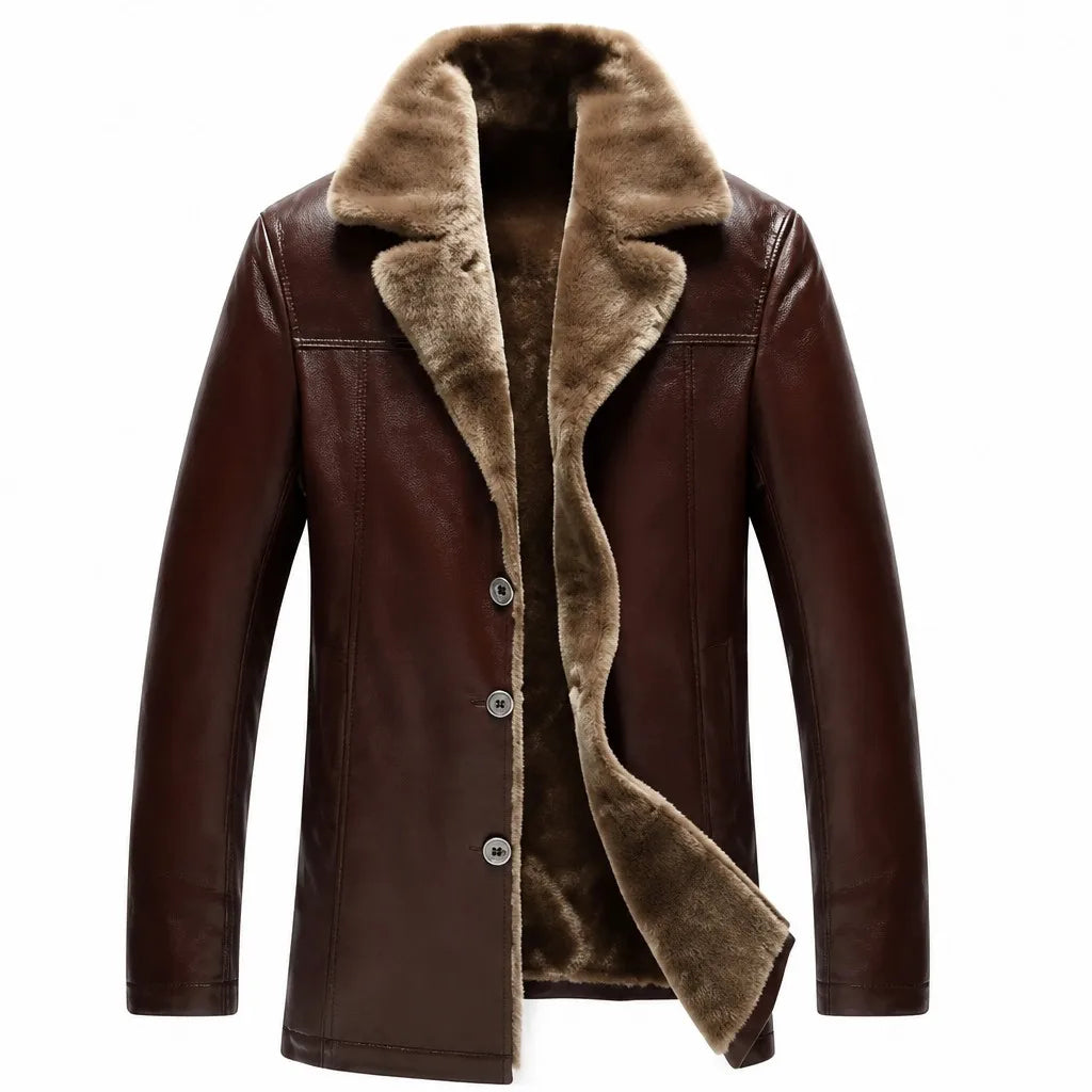 Men's brown leather fur-lined trench coat by Maison Fourrure