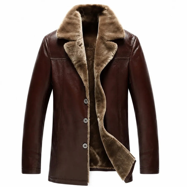 Men's brown leather fur-lined trench coat by Maison Fourrure