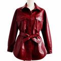 Burgundy patent leather shirt jacket by Maison Fourrure