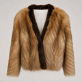 Golden brown long-hair mink fur coat with dark trim by Maison Fourrure