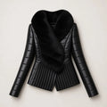 Black quilted mink fur collar coat by Maison Fourrure